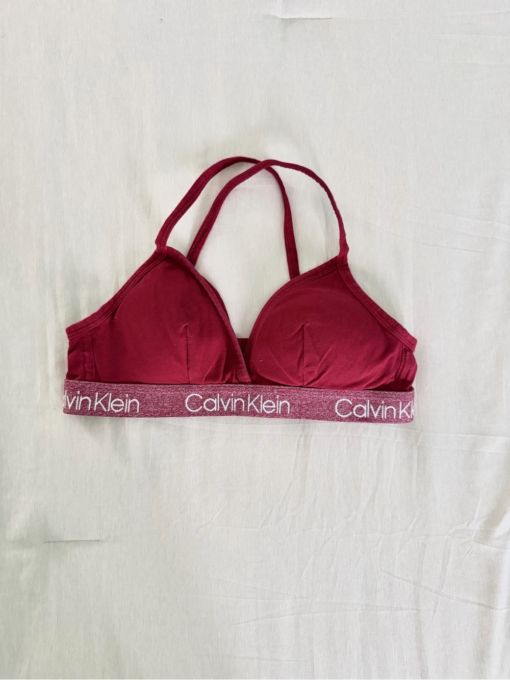 Calvin Klein Burgundy Wireless Bralette with Logo Band